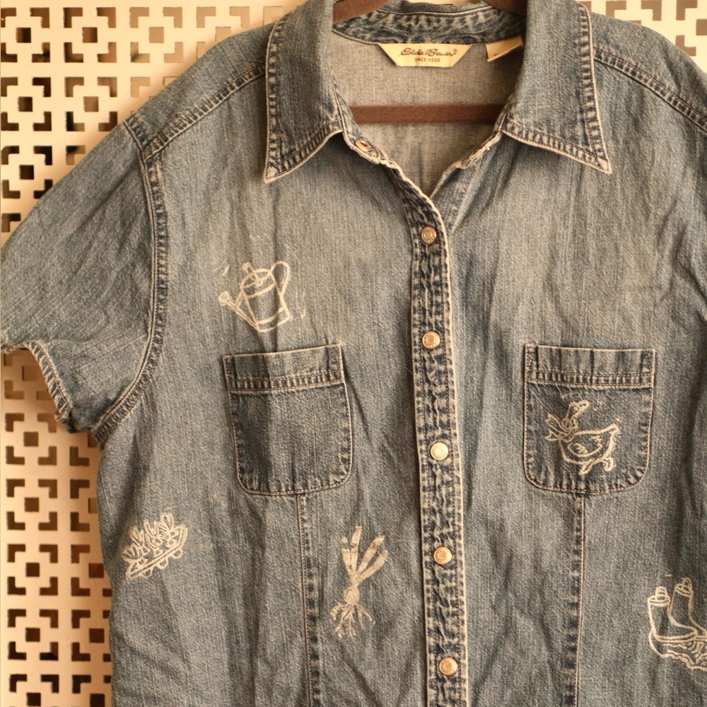 Blue Denim Shirt with hand printed Details